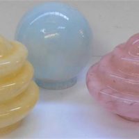 3 x Art deco mottled glass pendant shade in yellow pink and blue - Sold for $62 - 2019