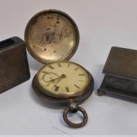 Group incl Sterling silver full hunter pocket watch AF and two match cases - Sold for $43 - 2019