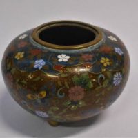 Japanese Cloisonn three footed bowl with floral and butterfly decoration - Sold for $68 - 2019