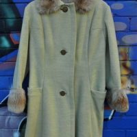 Ladies 1960s hand tailored pale green winter coat with fur trim to collar and hem - Sold for $35 - 2019