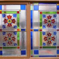 Large 7' Stainglass leadlight window  with 8 panel floral design - Sold for $87 - 2019