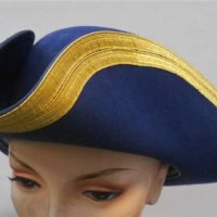 Modern - vintage STYLE TRI-CORN Hat - Dark blue Fur Felt w gold trim - made in New Zealand by Hills Hats, size 63 - Sold for $35 - 2019