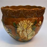 c1910 Japanese Art Nouveau Awaji Ware jardinire with stylised Floral and Butterfly decoration - Sold for $62 - 2019