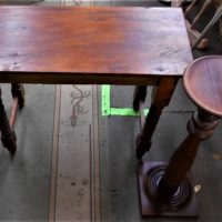 2 x pieces vintage occasional timber furniture incl hall table and turned pedestal plant stand - Sold for $37 - 2019