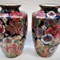 Pair Vintage style CHINESE Porcelain Lamps - HPainted Floral design, marks to bases - approx 30cm H Each - Sold for $37 - 2019