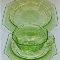 Uranium Glass trio  - American elegant glass - Sold for $81 - 2019