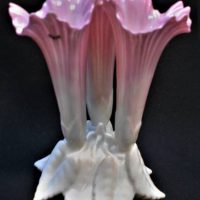 1899 Grainger Royal China Works, Worcester  pink and white porcelain three fluted Vase - 13cms T with staple restoration - Sold for $124 - 2019