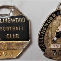 2 x VFLAFL Collingwood Football Club enamelled metal premiership membership medallions incl 1958 and 1990 (Member #707) - Sold for $963 - 2019