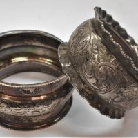 2 x napkin rings incl Birmingham Sterling Silver - hall marked sited and another - Sold for $35 - 2019