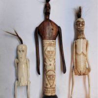 3 x carved articulated bone Tribal figures - Sold for $87 - 2019