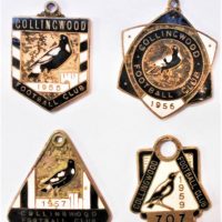 4 x VFL Collingwood Football Club enamelled metal membership medallions incl 1955, 56, 57 and 1959 (Member #707) - Sold for $3850 - 2019