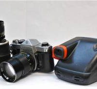 Group lot camera gear - Pentax Asahi SP1000, 4 lenses & Polaroid 66 extreme in box - Sold for $37 - 2019