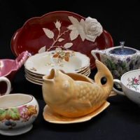 Group lot pretty china incl Royal Winton, Crown Devon, Shorter and Son, Wedgwood, etc - Sold for $56 - 2019