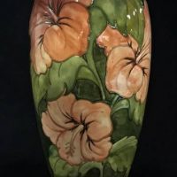Moorcroft 'Hibiscus'  lamp base - green ground with pink flowers - approx 85cms H - Sold for $161 - 2019