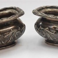 Pair c1905 Birmingham Sterling Silver salt bowls - hallmarks sited, 955gm - Sold for $81 - 2019