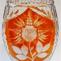 Vintage Bohemia clear and amber flash cut crystal ovoid vase - rose design, approx 26cm H - Sold for $37 - 2019