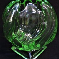 Vintage round, squat green uranium glass vase - approx 12cm H - Sold for $35 - 2019