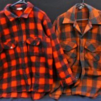 2 x Vintage Woollen mens LUMBER JACKETS - Red & Black + Brown & Black check pattern, Norwellan & Gippsland Northern labels, mediumLarge sizes - Sold for $43 - 2019
