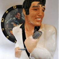 2 x pieces ELVIS merchandise incl ceramic bust and wall clock - Sold for $75 - 2019