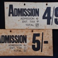 2 x vintage Admission heavy card signs - 255cm x 595cm - Sold for $43 - 2019
