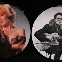 2 x vintage LP vinyl 'Picture Disc' vinyl records incl Marilyn Monroe and Eddie Cochrane - Sold for $50 - 2019