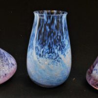 3 x pieces CAITHNESS small Art glass vases - mottled blue and mauve colours, small chips - AF to one- tallest approx 12cmH - Sold for $75 - 2019