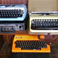 3 x vintage portable typewriters inc Adler orange typewriter, Brother Blue and Olivetti green - Sold for $124 - 2019