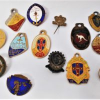 Group lot mixed enamelled and other badges incl 1967 Sutherland United Service Club Herald League, nursing association, 1968 Norths Sydney Leagues Clu - Sold for $43 - 2019