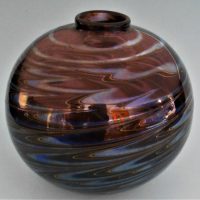 Iridescent DENIZEN Art glass vase - bulbous shape, signed to base, 12cmH - Sold for $43 - 2019