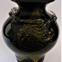 Large MURANO Mid Century Art Glass vase black bulbous form with gold inclusions - 23cmH - Sold for $37 - 2019