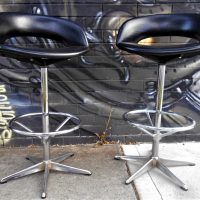 Pair of Mid-Century Modern Kendall chrome bar stools with black upholstered seat - Sold for $31 - 2019