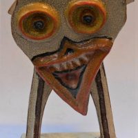 Post War Australian Pottery - Peter Littman 'Abstract Voodoo Mask Sculpture' approx 22cm tall - Sold for $286 - 2019