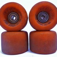 Set of 4 x Vintage VARIFLEX PRO RAGE Skateboard Wheels - Red, 60mm size, 90a Compound, w original period NMB bearings, some slight coning - Sold for $25 - 2019