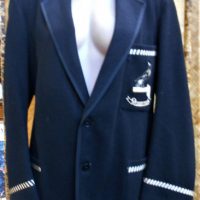 Vintage Collingwood Magpies officials blazer with 'Floreat Pica' slogan & embroidered magpie of breast pocket with black and white stripes across pock - Sold for $81 - 2019