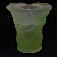 Art Deco Vaseline uranium glass vase with flared rim and raised design - approx 15cm H - Sold for $68 - 2019