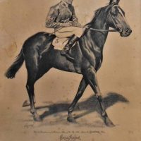 Framed vintage Horse Racing print - Hall Mark (1933 Derby and Melbourne Cup winner 1933 rider D Munro) - Compliments from McKenzie Allan and Co, agent - Sold for $99 - 2019