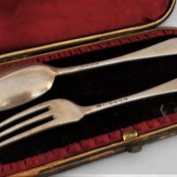 Hallmarked Sterling Silver cased 'Rat's Tail' spoon and fork - London 1878 - Sold for $75 - 2019