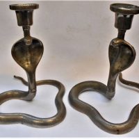 Pair of vintage chromed 'Cobra snake' candle holders - 205cm - Sold for $87 - 2019