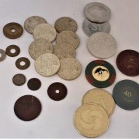 Small lot inc, 8 x round Australian 50 cent coins, Sydney Ferry tokens, various Australian Casino tokens, etc - Sold for $75 - 2019