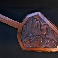 Vintage ARTS & CRAFTS carved Blackwood fireside BELLOWS - AMAZING Twin Dragon design to front, original copper nozzle, etc - needs new bellows - Sold for $75 - 2019