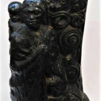 Vintage Black chalk wareplasterware Maori design lamp base with TIKI, Mother and child - approx 44cmH - Sold for $43 - 2019