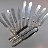 23 x pcesArt Deco German Silver (750) Cutlery marked Max Holterhoff Stettin - 11 x large dinner knives & 12 x entre knives - Sold for $99 - 2019