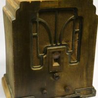 Circa 1931 wooden cased Australian Airzone valve Radio - Tombstone form with Art Deco styling to front panel and Bakelite knobs - Sold for $186 - 2019