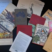 Group lot - Australian themed books inc, 1912  Ed - Tales and Trails of Austral Bush and Plain by Christopher Mudd, Victorian Railways Locomotive book - Sold for $75 - 2019