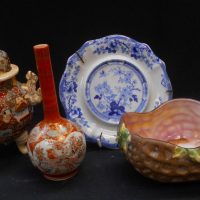 Group lot - vintage mostly Oriental china inc, Noritake bowl with h p pea-nuts and raised decoration, Japanese Export Ware lidded vessel with hpainted - Sold for $43 - 2019