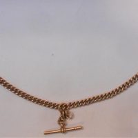 Vintage 9ct rose gold curb link Fob chain, with swivels, bar etc - 31cms L - TW339 grms - Sold for $745 - 2019