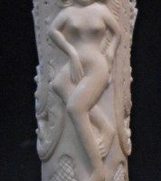Vintage Indian, ornately carved bone female nude deity - Sold for $62 - 2019