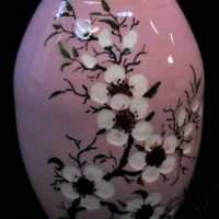 Australian Pottery Guy Boyd vase with pink ground and hpainted blossom, signed to base, approx 16cm H - Sold for $43 - 2019