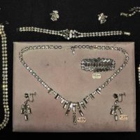 Group lot - ladies mostly vintage costume rhinestone jewellery inc, matching necklace earrings brooch set, matching  necklace, earrings and bracelet s - Sold for $56 - 2019