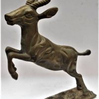 Vintage brass leaping 'Springbok' on stand - approx 34cm tall - Sold for $37 - 2019